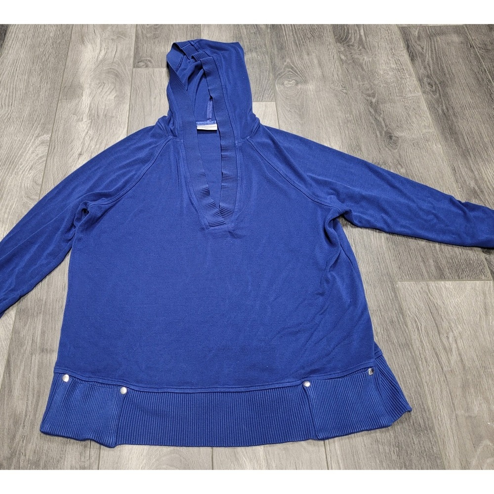 Women's Zenergy by Chico's Oversized V-Neck Pullover Hooded Sweater Blue Sz 1